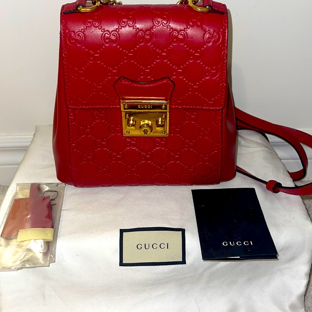 SOLD Gucci Backpacks Gucci GUCCI Guccissima GG Padlock Backpack Leather Red Auth